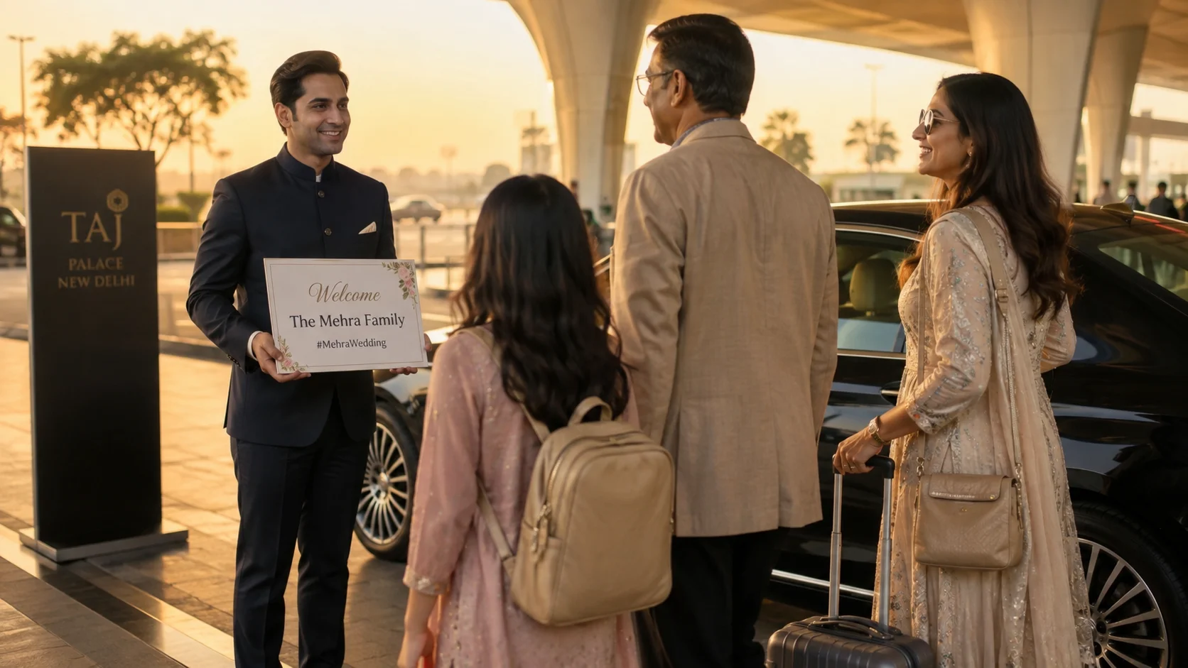 Guests arriving at airport for a destination wedding transfer in India